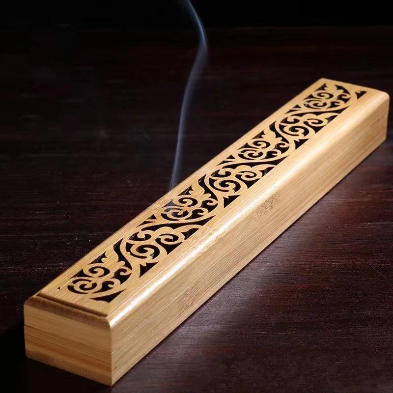 1 Stück Natürlicher Bambus Räuchergefäß mit Ablageplatte - Aromatherapie Holzkiste zur Aufbewahrung und zum Abbrennen von Räucherstäbchen