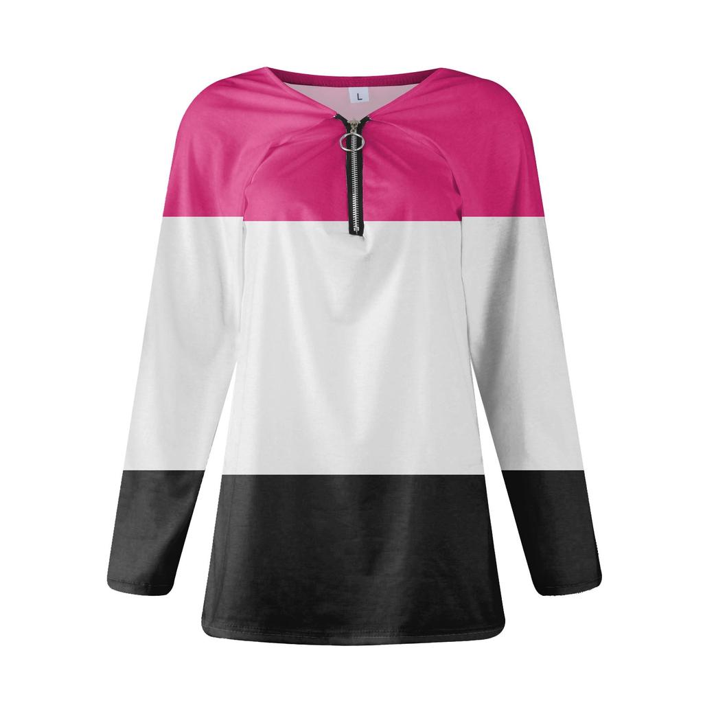 Women's Fashion Casual Zipper V- Neck Irregular Striped Geometric Print Long Sleeve Jacket