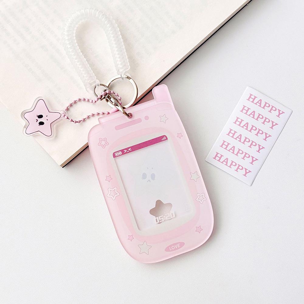 

Портативный студенческий фотопротектор с подвеской в виде звезды, модный новый мини-фотоальбом для девочек, брелок, милый мультяшный корейский держатель для карт розовый