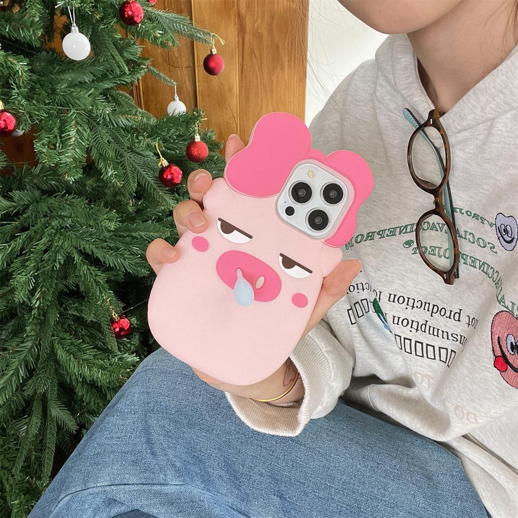 For iPhone 16 Pro Silicone Case Cute Snot Pig Design Shockproof Phone Back Cover