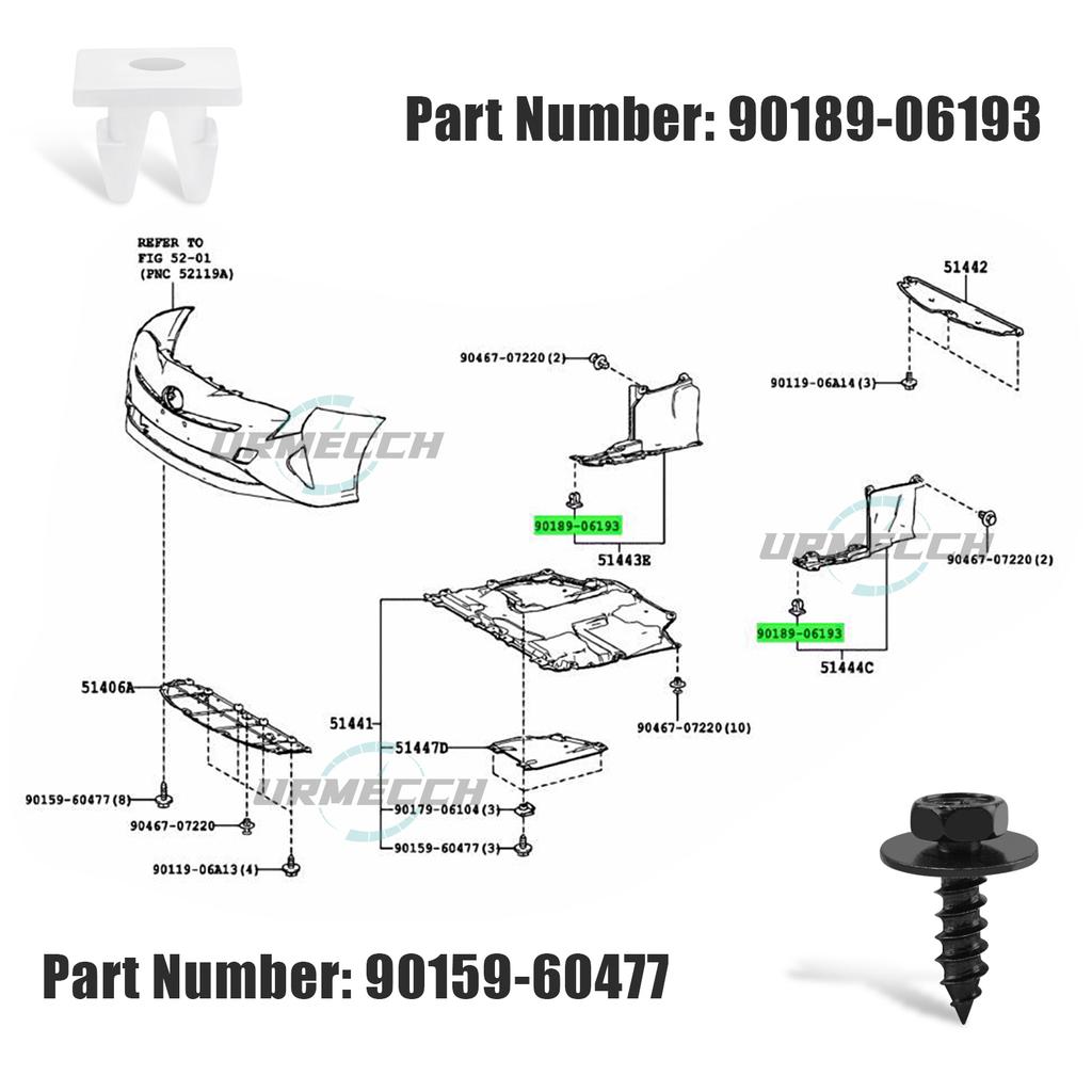 100Pcs Engine Under Cover Retainer Clips for Toyota 90467-07201 90189-06193 90159-60477 Push-Type Fastener Nut Screw Bolt