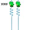 Reusable PET Straw 2Pcs Soccer Theme Spiral Straws, Curved Drinking Washable Straws with Football Charm, World Mug Party Beverage Decor Bendable