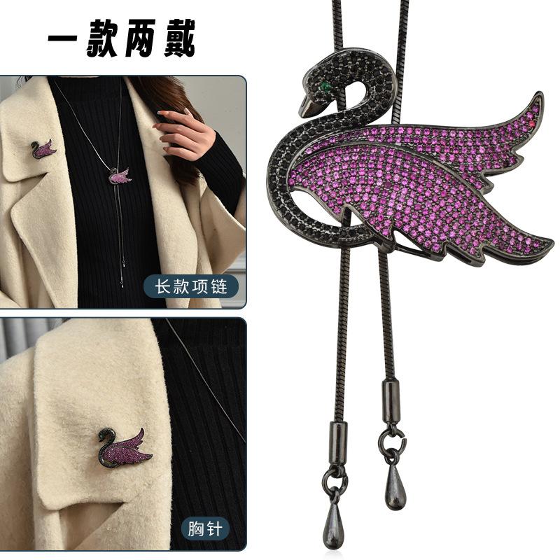 Suijue Pearl Sweater Chain Two Wear Crystal Flower Long Necklace Titanium Steel National Style Two Wear Function
