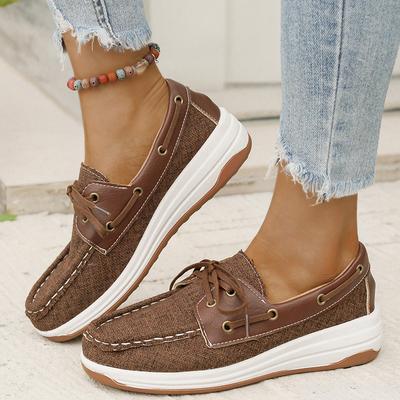 Plus Size Fashion Lace Up Loafers for Women Lightweight Non Slip Low Top Casual Shoes Woman Spring Autumn Comfort Walking Shoes