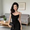 High Temperament Suspender Dress French Summer New Small Black Dress Mesh Slim and Thin Dress