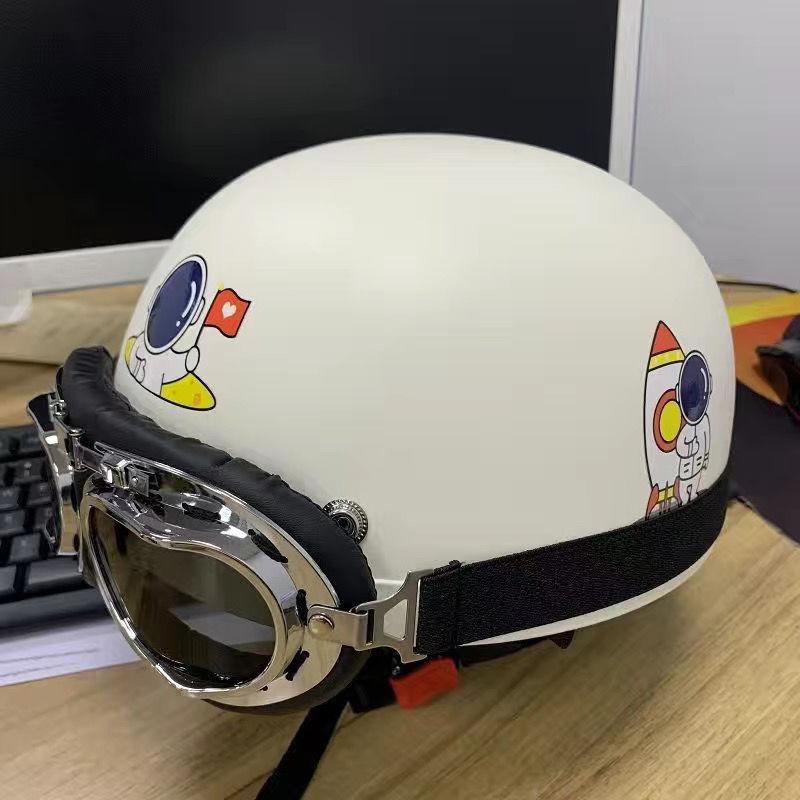 Trendy Street-Style Half Helmet with Eye Protection for Young Riders
