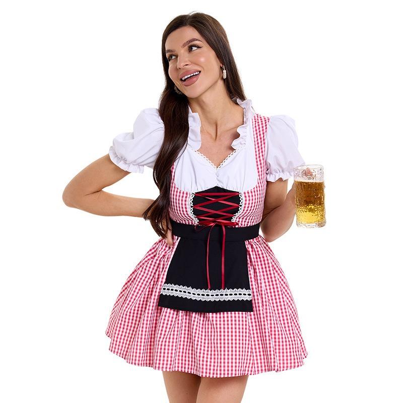 New Oktoberfest clothing Bavarian love beer clothing plaid dress maid clothing