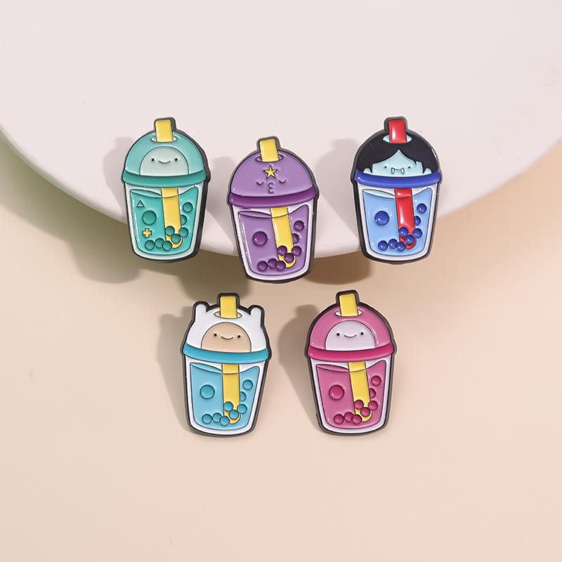 Cute Fruit Juice Enamel Pins Cartoon Boba Milk Tea Silly Goose Drink Box Brooches Lapel Badge Funny Jewelry Gifts Accessories