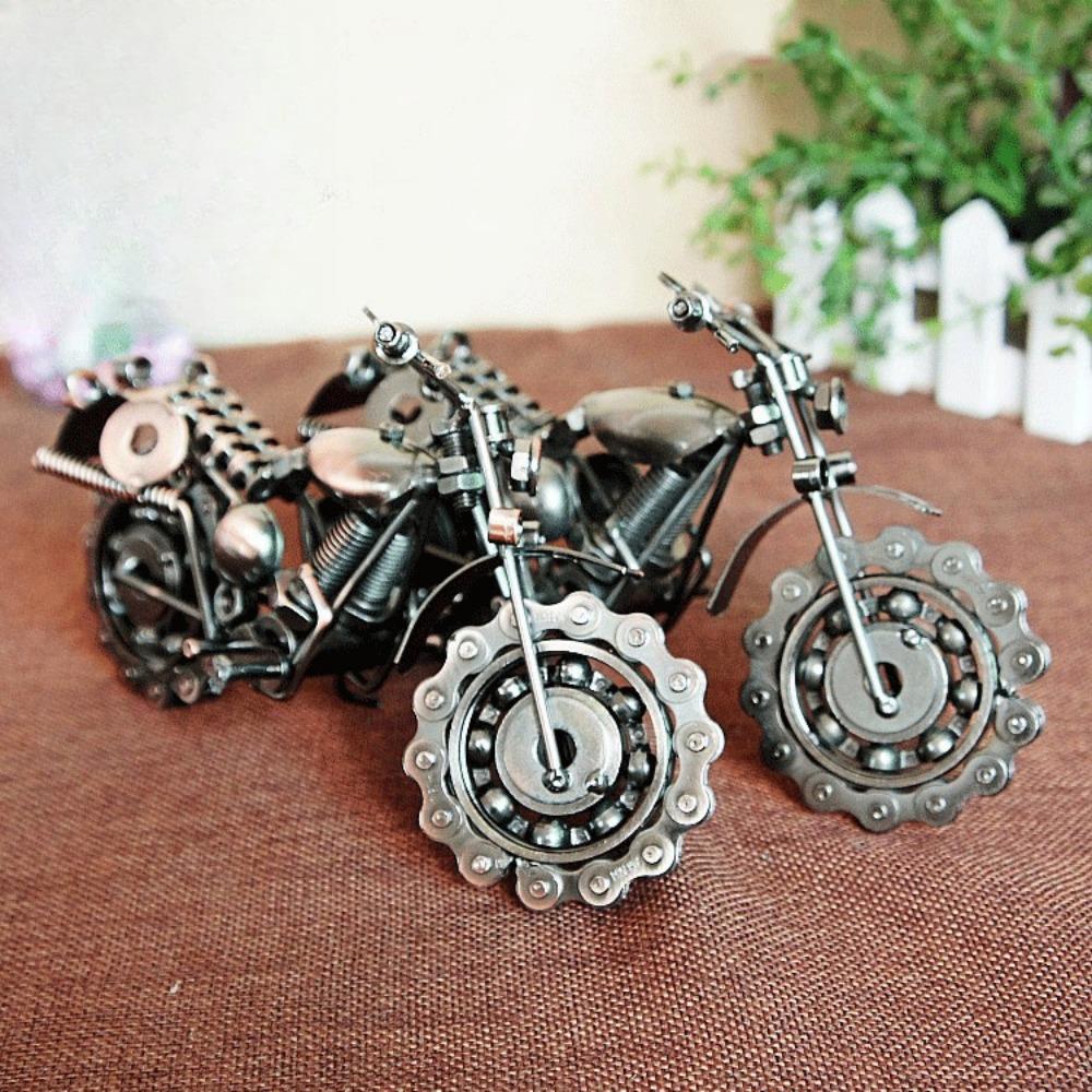 Modèle de Moto à Chaîne Fait Main Ornement en Fer Forgé Artisanat Métallique Décoration de Maison Antique Cadeaux Créatifs