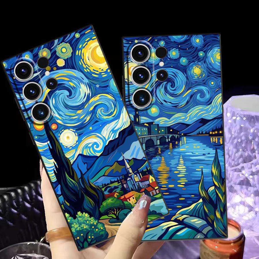 Case for Samsung Galaxy S25 Edge S23 Ultra S21 FE S20 S24 Plus Black Soft Phone Cover Oil Painting Art