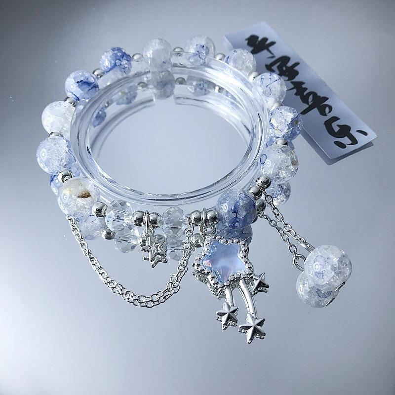 Forest Style Sweet Meteor Glass Bracelet Sky Blue Visible White Versatile Handstring Unique Crystal Beads