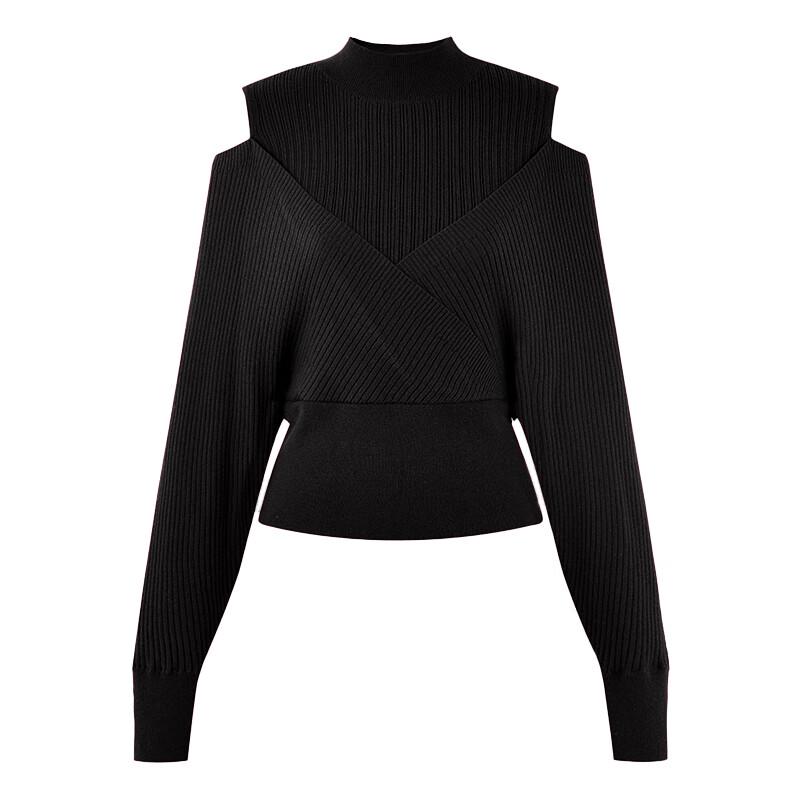 Elegantes Damen Strickpullover mit Carmen-Ausschnitt und Stehkragen aus Wollmischung