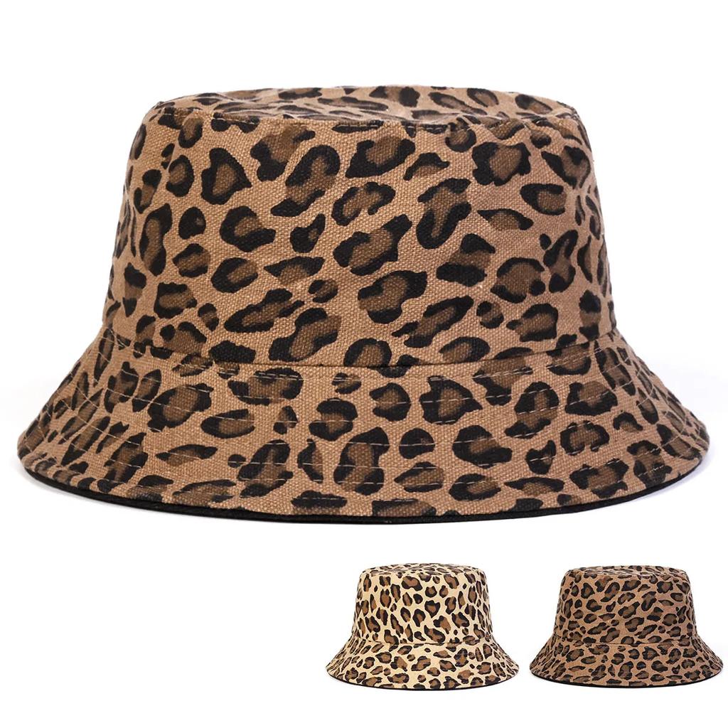 Unisex Leopardendruck Persönlichkeit Eimerhüte Fischerkappen Outdoor Freizeitkappe Sonnenschutzhut