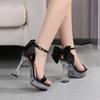 Sandalias de Plataforma para Mujer Moda Transparente Tacón Grueso Cristal Cuadrado Antideslizante Pedrería 12CM Genial LFD-1987-46