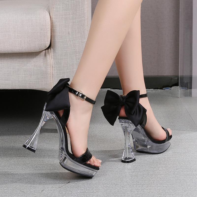 Sandalias de Plataforma para Mujer Moda Transparente Tacón Grueso Cristal Cuadrado Antideslizante Pedrería 12CM Genial LFD-1987-46