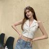 Multicolor Lapel Suit Style Women Crop Top Summer Sleeveless Halter Tank Stripes Print Button Single-Breasted Camisole 2023