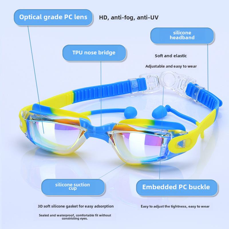 2025 Silicone Children's Waterproof Anti-Fog Swimming Goggles with Electroplating High-Definition Lenses