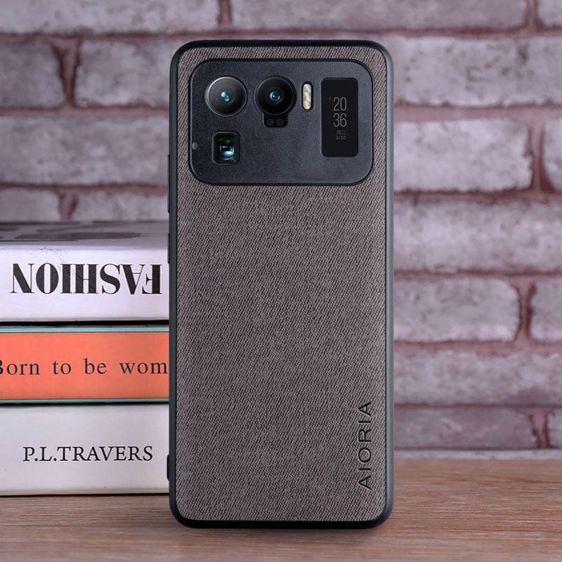 

Luxury Textile Leather Case for Xiaomi mi 11 Ultra Soft TPU with Hard PC 3in1 material protection cover 11 Ultra темно серый