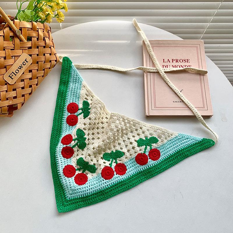 Elegant Knitted Triangle Scarf Headband For Women  Cherry Pattern Hair Band Headscarf Hair Accessories Skirt Butt Curtain