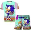 2025 MINISO Tricouri și pantaloni scurți Super Sonic pentru băieți și fete, Harajuku, cu imprimeu Sonic, tricou și pantaloni scurți, stil stradal, mâneci scurte pentru copii
