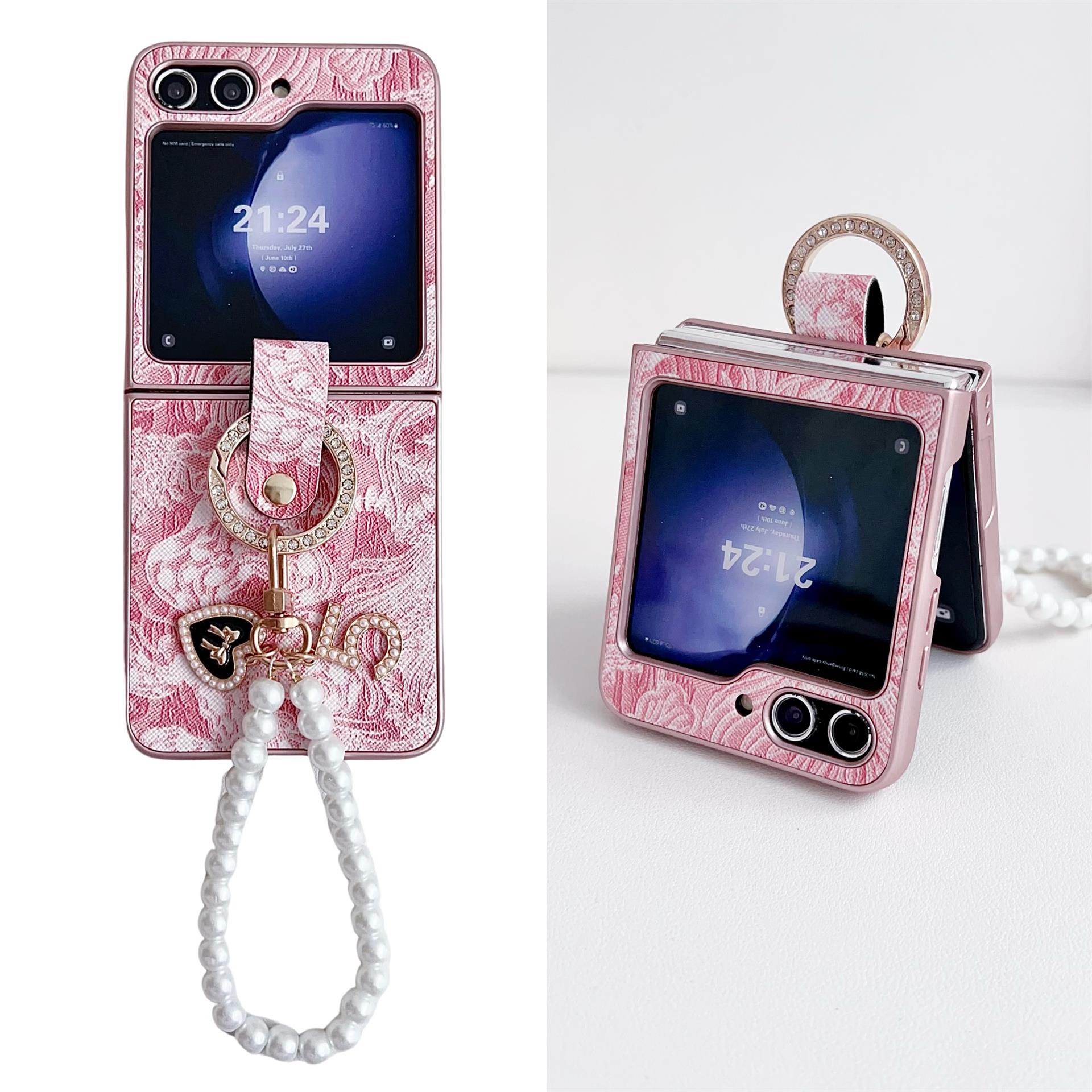 

Для Samsung Galaxy Z Flip 6 5 4 3 чехол красочный кожаный кронштейн с рисунком в китайском стиле с браслетом противоударная задняя крышка for Galaxy Z Flip 3&case with bracelet