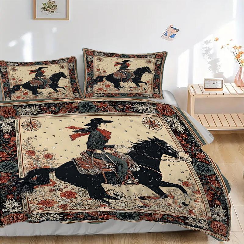 Cowboy Horseback Print 3Pcs Bedding Setduvet Cover With 2 Bedropillowcase Home Birthday Gift