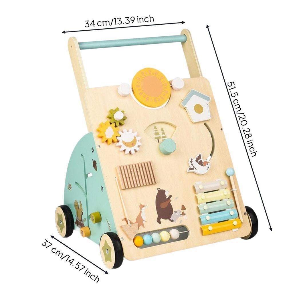 Wooden Baby Stroller Adjustable Interactive for Nursery