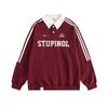 Women's Retro Striped Color Block Pullover Sweatshirt with Letter Embroidery - Casual College Style