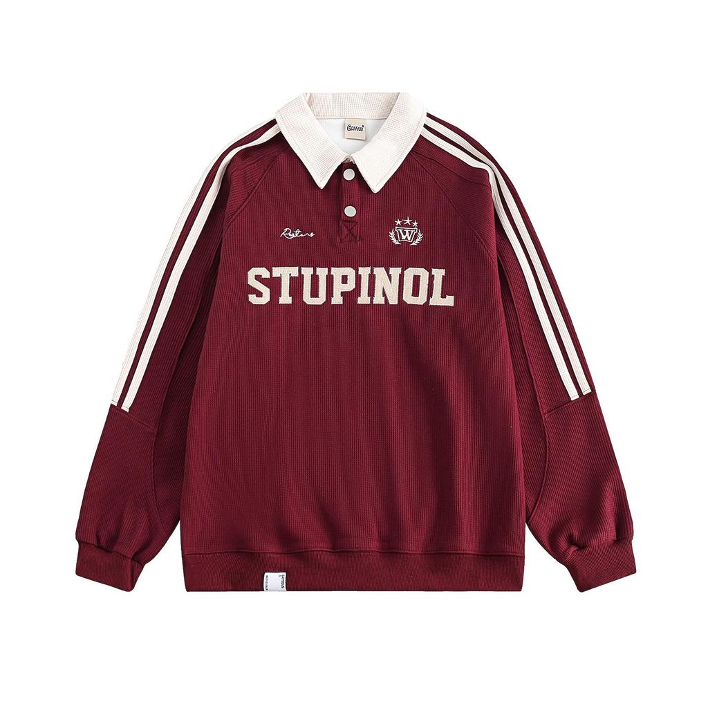 Women's Retro Striped Color Block Pullover Sweatshirt with Letter Embroidery - Casual College Style