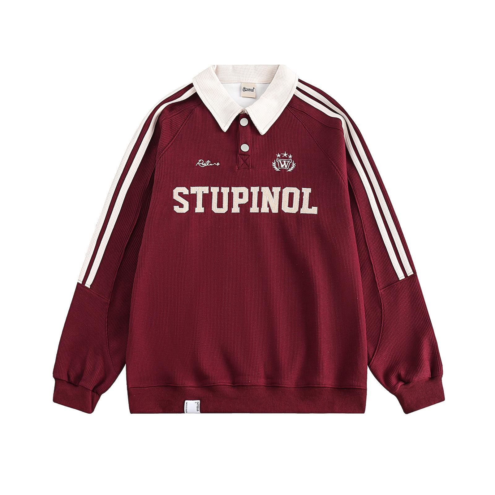 

Женский пуловер с ретро-полосками и цветными блоками, с вышивкой букв - повседневный стиль колледжа M (up to 100 jin) вино красного