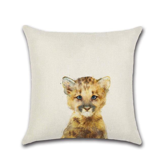 Cute Cartoon Rabbit Printed Cushion Cover Cotton Linen Bear Owl Pillow Case Sofa Decorative Pillowcases Cover Funda De Almohada