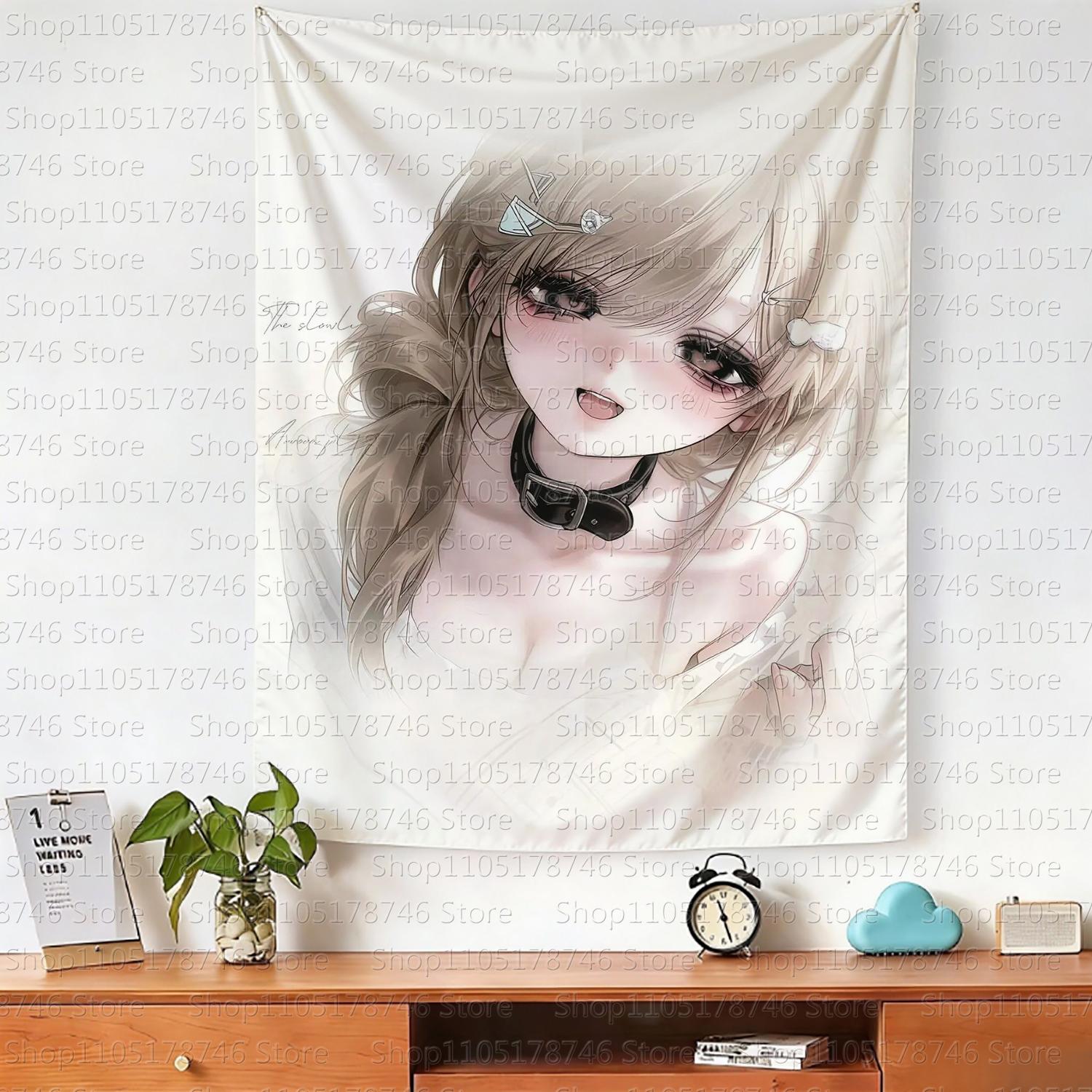 

ins style girl hanging cloth cartoon dormitory bedroom bedside tapestry wall background cloth rental house decorative cloth 74x94cm(29x37in)