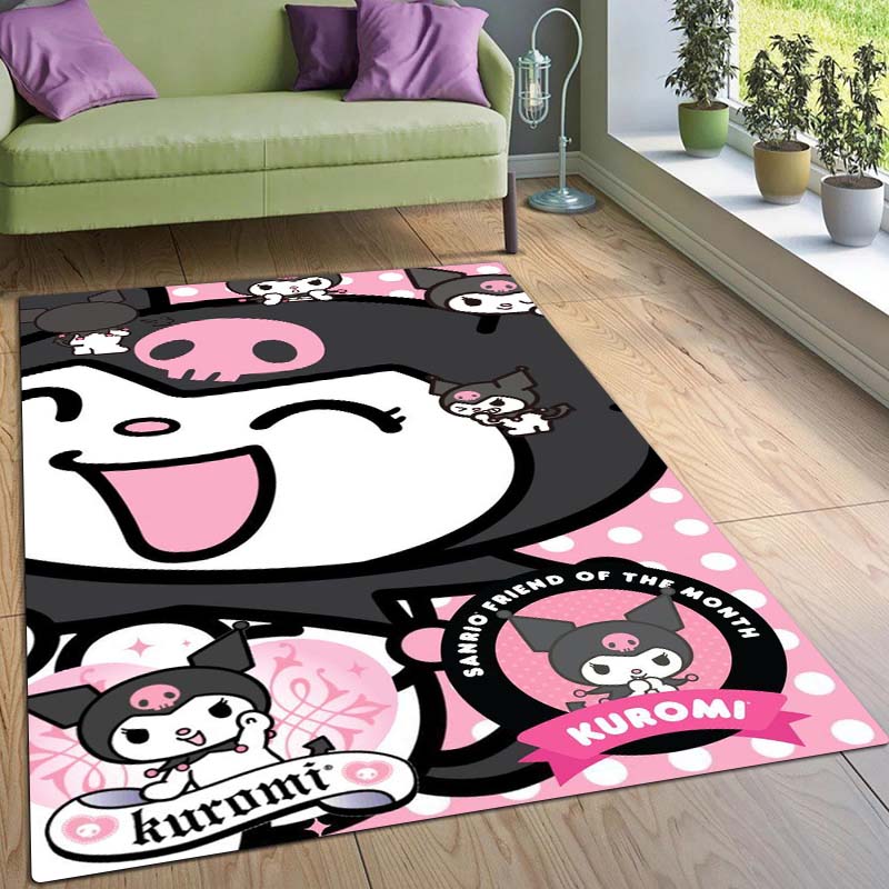 Stylish Kuromi Cartoon Rug, Suitable for Bedrooms, Living Rooms, Sofas, Doormats, and Large-sized Non-slip W-shaped Rugs.