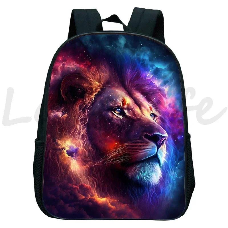 Animals Lion Backpack Howling Wolf Kindergarten Bag Softback Kids Backpacks Husky Dog Print Schoolbag 12 Inch Waterproof Bookbag