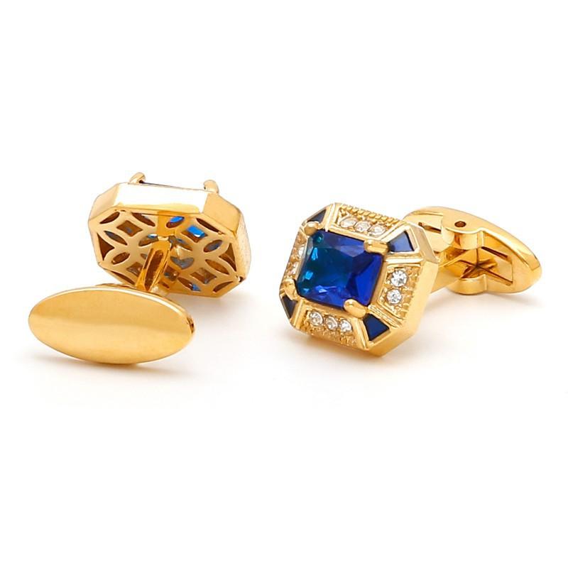 Men s Cufflinks Light Luxury Blue Zircon Square Gold Jewelry artificial