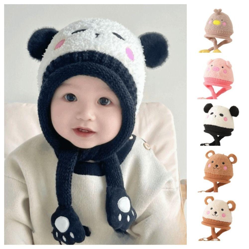 Pig Knitted Hat Bear Ear Protection Hat Cute Baby Plush Hat  Boy