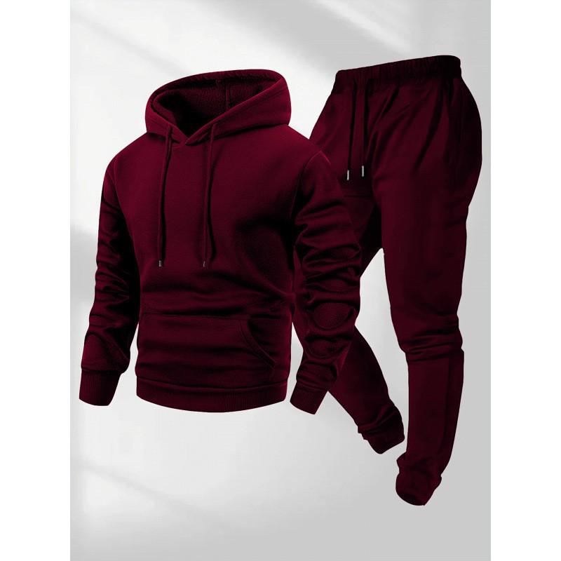250g Men's Trendy Sports Hoodie & Sweatpants Set - Plain Color