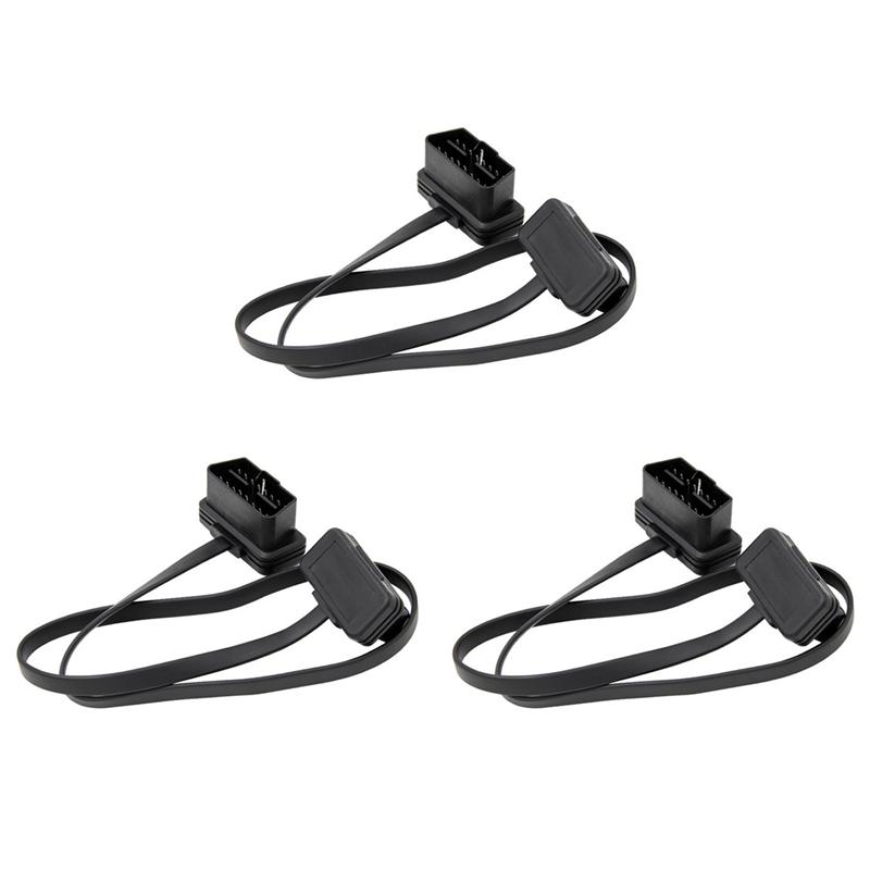 3X Car Elbow Obd2 16 Pin Male To Female Flat Diagnostic Extension Cable Connector Connector