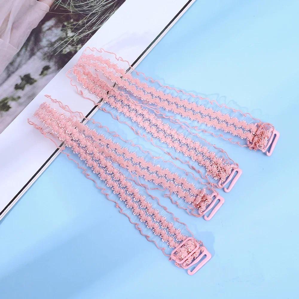 

Sexy Dress Lace Bra Shoulder Strap for Women Adjustable DIY Flower Underwear Strap Elastic Anti-slip Buckle Lingerie Strap Bel one size рожевий