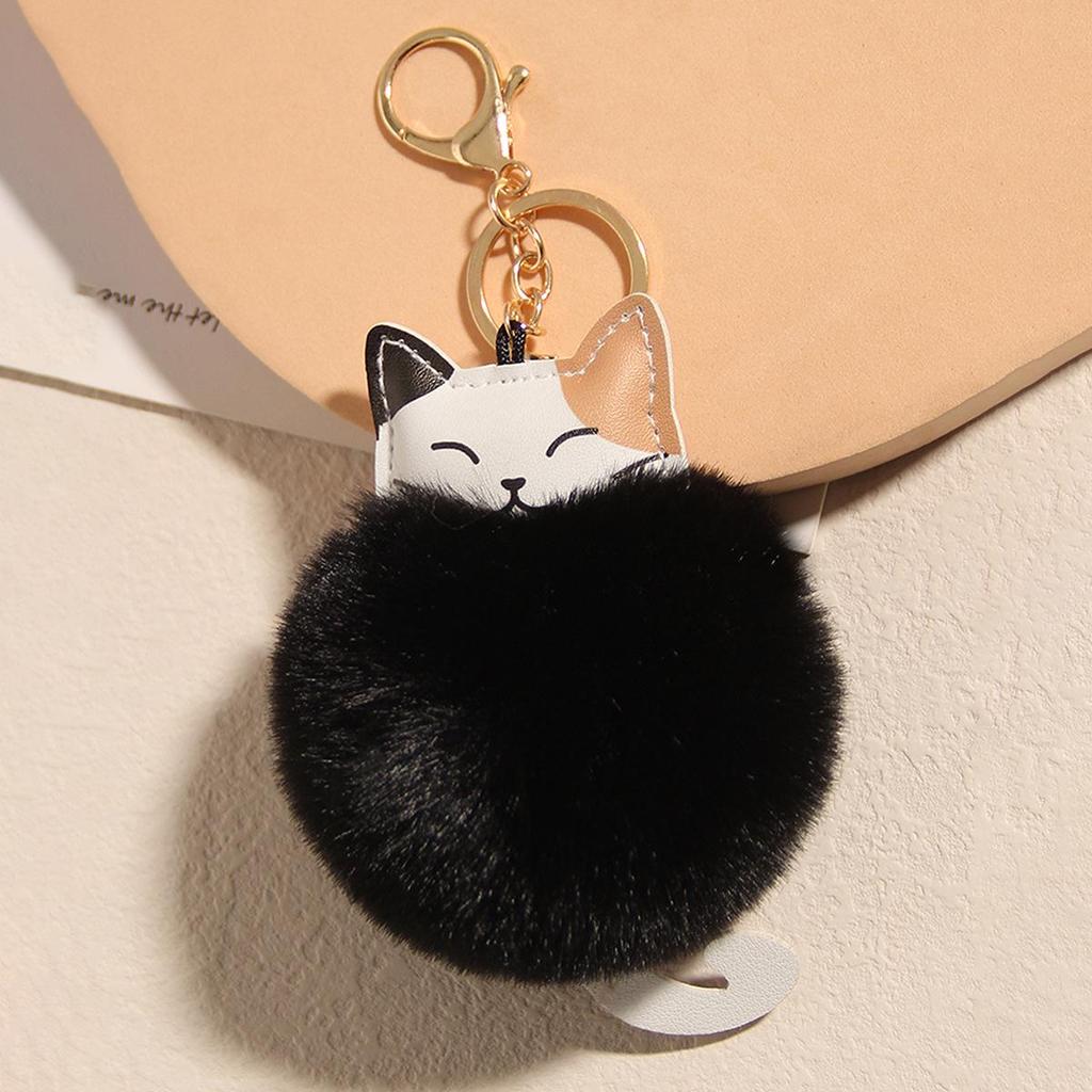 Cartoon Cat Rex Rabbit Plush Ball Keychain