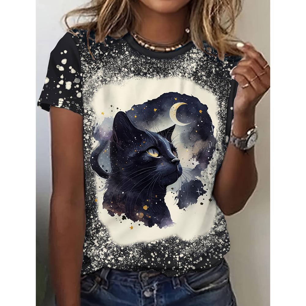 Tricou de vară cu mânecă scurtă pentru femei, tricou cu imprimeu 3D, personaje, animal drăguț, Harajuku casual, top cu mânecă scurtă, supradimensionat, îmbrăcăminte amuzantă pentru femei