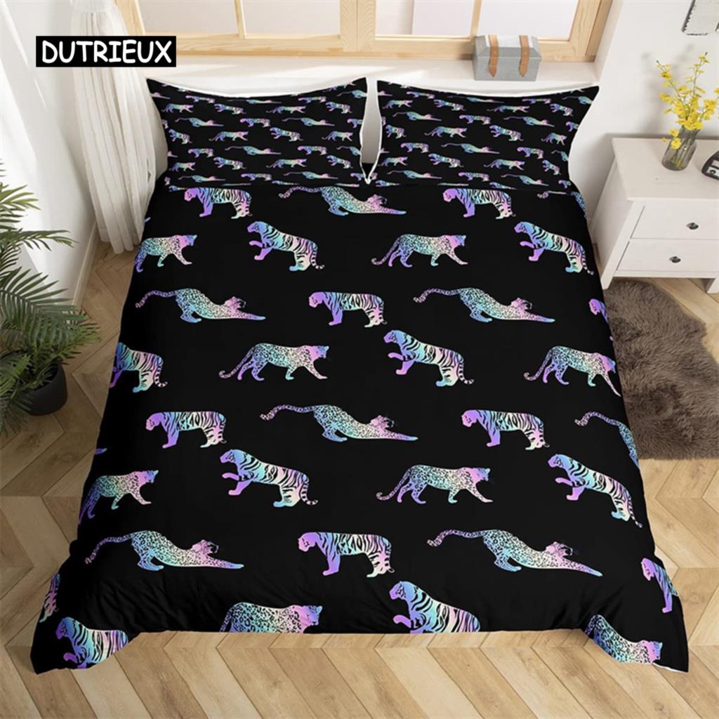 3D Leopard Print Duvet Cover Wild Animal Skin Comforter Cover Microfiber Zebra Stripes Bedding Set Queen For Kids Adults Bedroom