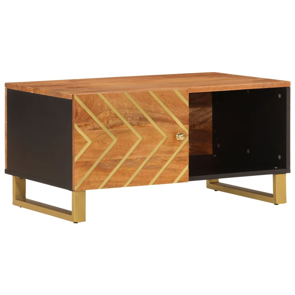  Coffee Table, Brown and Black, 80x50x40 Cm, Solid Mango Wood