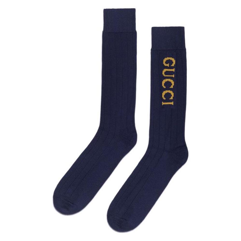 Gucci intarsia-knit logo socks Men`s 732697-4GAGA-4000