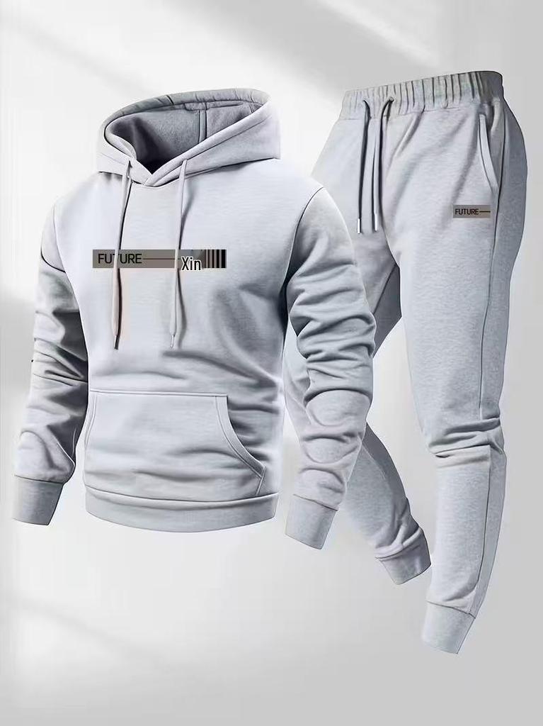 2025 Men's Pullover Hoodie and Jogger Set with Printed Logo