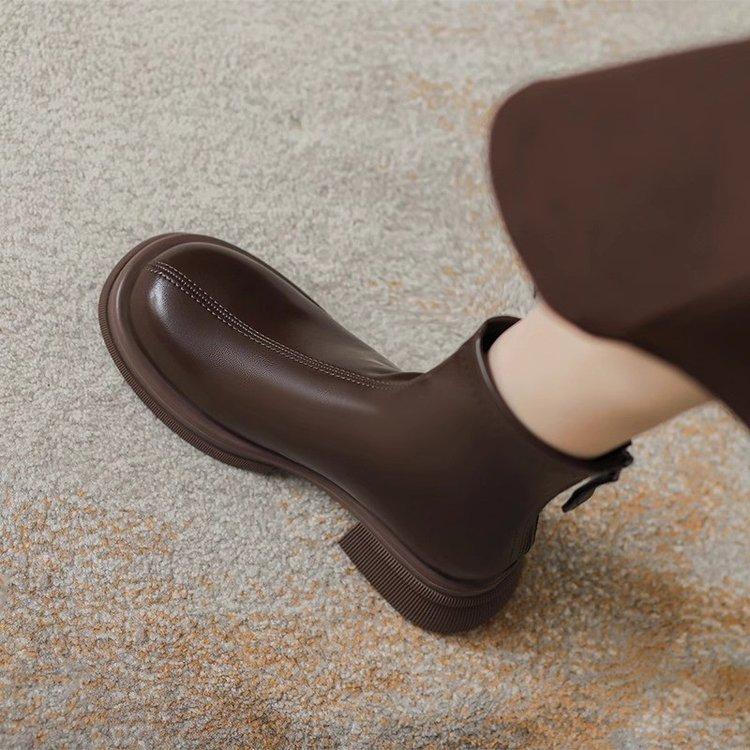 Brown thick-soled thin boots velvet short boots 2025 new autumn and winter retro British style boots women's popular Martin boots