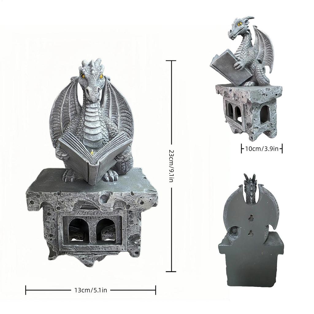 Dragon Lamp Solar Powered Wall Mount Resin Reading Book Dragon Decor Solar Lights for Porch Patio Yard Garden Lawn Pathway