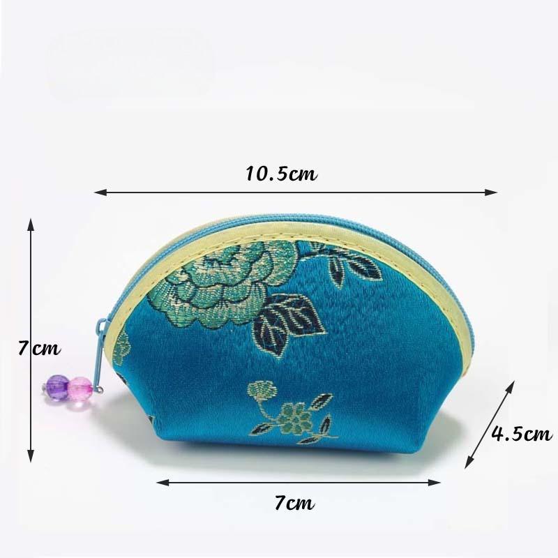 Exquisite Seide Chinesischer Stil Münzbörse Exquisiter Reißverschluss Geld Schlüssel Münzbeutel Schmuck Aufbewahrungstasche für Damen