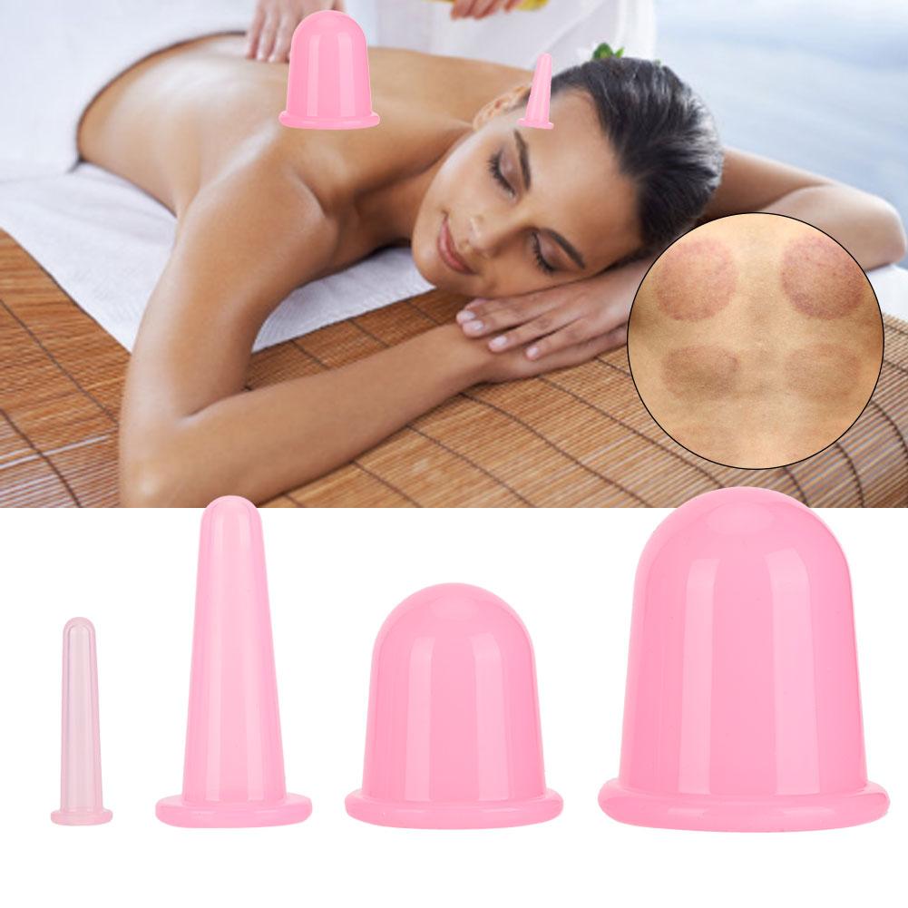 4Pcs Cupping Cup Vacuum Body Massage Helper Anti Cellulite Silicone Health Care ToolPink