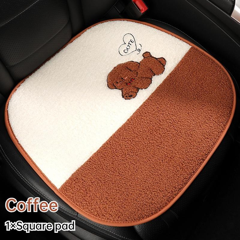 Funny Puppy Car Seat Cover 2025 New Autumn Fleece Fabric PU Leather Warm Comfortable Quick Installation Fits Most Cars